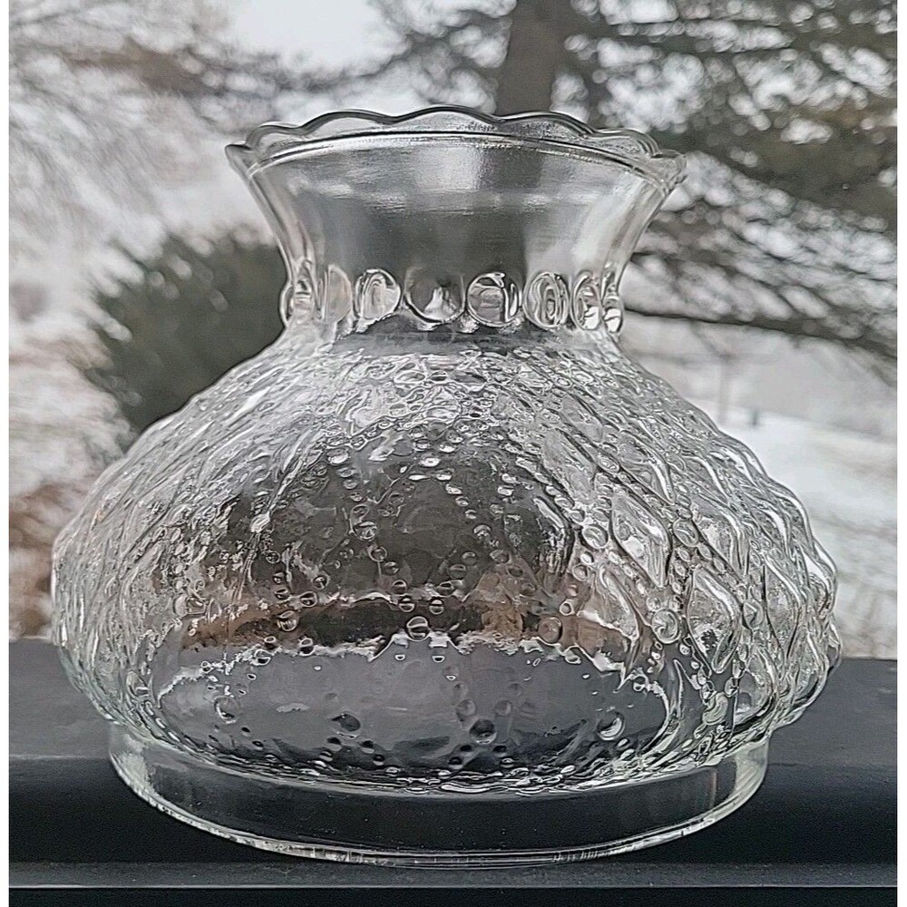 Vintage Glass Lamp Quilted Shade Clear 6.5 " fitter Table Oil Victorian Diamond